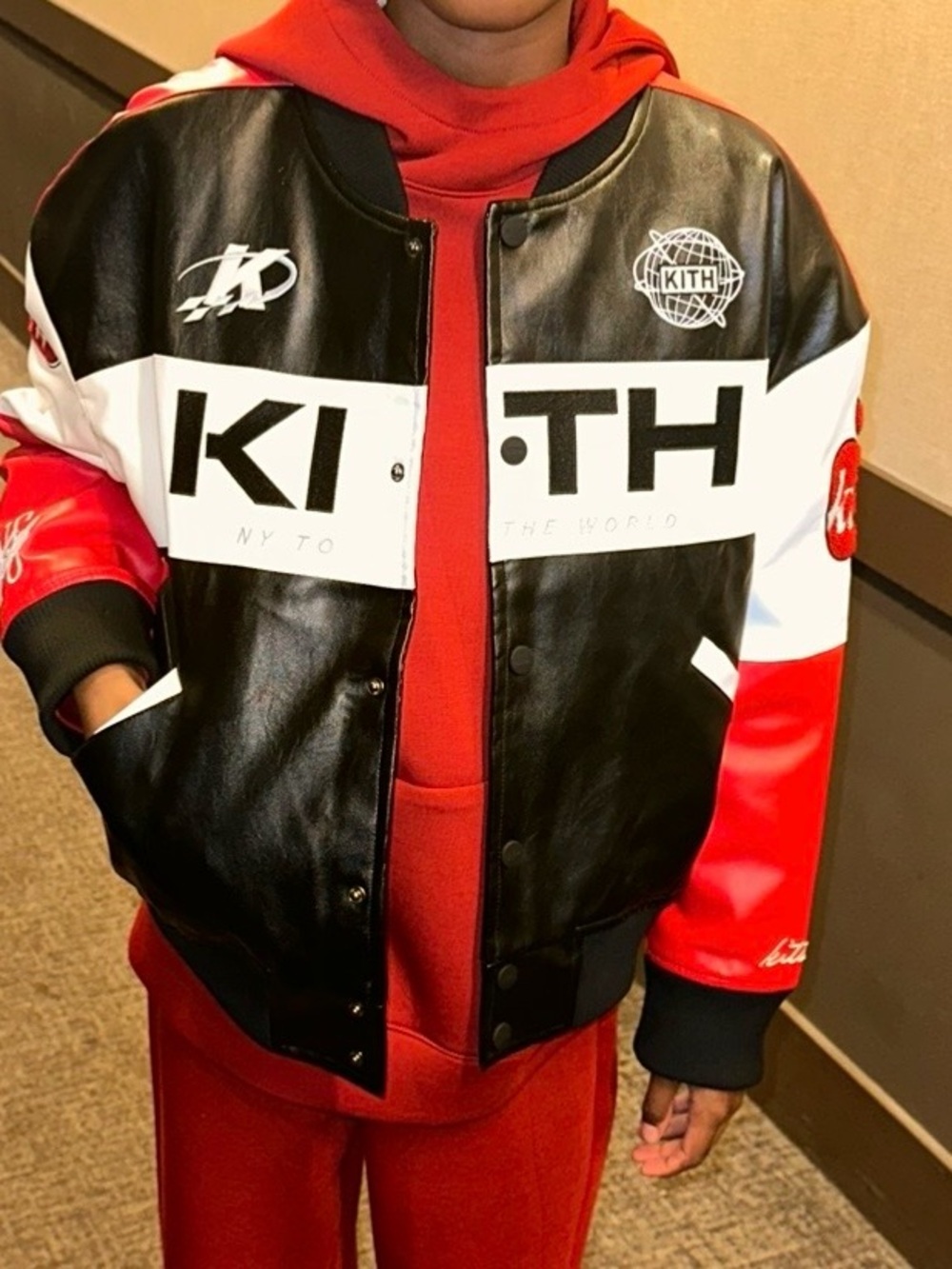 KIDS KITH LEATHER BOMBER JACKET sizes L 10/12